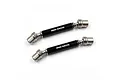 Two black and silver Yeah Racing aluminium centre driveshafts for RC vehicles, shown against a white background.