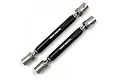 Two Yeah Racing black aluminium CVD driveshafts for RC cars, featuring silver metal joints and white branding on the black shafts.