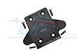 A black aluminium front skid plate for an RC car by GPM Racing, shown with four mounting screws on a white background.
