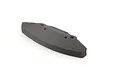 A black foam bumper for an RC car, featuring a curved front edge and four mounting holes, isolated on a white background.