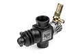 HPI Racing composite slide carburettor for RC engines, featuring a black plastic body, brass fuel inlet, and HPI logo.