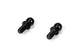 Two black metal ball studs for RC suspension, featuring a threaded shaft and a spherical head, isolated on a white background.