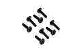 A set of eight black metal button head hex screws arranged on a white background.