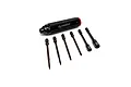 Dynamite 7-in-1 drive tool set featuring a black knurled handle with the Dynamite logo and six interchangeable tool bits arranged on a white background.
