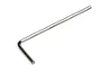 A silver-coloured L-shaped hex wrench isolated on a white background.