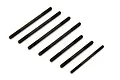 A set of six black metal threaded rods arranged diagonally against a white background.