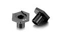 Two black aluminium RC wheel hex hubs with -0.5 offset markings, shown from different angles on a white background.