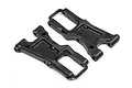Two black plastic front suspension arms for an HPI RS4 Sport 3 RC car, shown from a top-down angle on a white background.