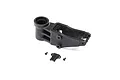 Black plastic Losi front bulkhead spare part for an RC motorcycle, shown with a small cover plate and two screws on a white background.