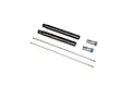 Losi Fork Shaft Set including two black outer tubes, two long silver shafts, and two silver end caps with blue thread locker.