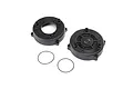 Losi flywheel housing and seal set including two black plastic circular housings and two thin black O-ring seals on a white background.