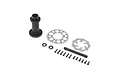 Losi complete rear hub assembly for RC motorcycle including hub, sprocket, brake disc, axle, bearings, and screws.