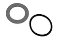 A grey flat gasket and a black rubber O-ring seal for Losi RC motorcycle triple clamp.