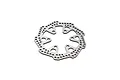A circular, vented steel brake rotor for an RC motorcycle, featuring a scalloped outer edge and multiple drilled holes for cooling.