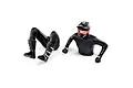 Losi MX Rider figure for RC motorcycle, featuring a black torso with helmet and separate black legs with boots, isolated on a white background.