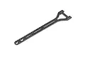 A 2mm carbon fibre split rear upper deck for an XRAY RC car, featuring a long, thin design with a triangular mounting end and multiple pre-drilled holes.