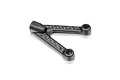 A black XRAY carbon fibre fusion suspension arm for an RC car, viewed from an angle against a white background.