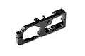 A black anodized aluminium motor mount for an RC car, shown from an angled perspective against a white background.