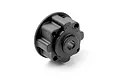 A black XRAY carbon fibre composite differential case for RC cars, featuring a molded X logo and screw holes on a white background.