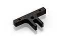 A T-shaped carbon fibre battery backstop component for an RC car, featuring three mounting holes and a central slot, isolated on a white background.