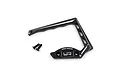 A black aluminium carry handle for a Futaba 10PX transmitter by Yeah Racing, shown with two mounting screws on a white background.