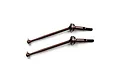Two brown metal CVD driveshafts for RC cars, featuring a ball joint end and a threaded axle end, isolated on a white background.