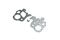 Two silver aluminium chassis plates for a Losi RC motorcycle, featuring various mounting holes and cutouts, with a small black rubber grommet.