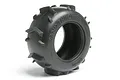 A single black HPI Sand Thrower RC paddle tyre with deep tread lugs, shown against a white background.