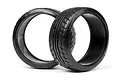 Two black HPI Racing 1.9 inch drift tyres with Yokohama Advan Neova tread patterns, shown against a white background.