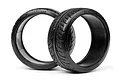 Two black HPI Racing 1.9 inch T-Drift Potenza RE-01R RC car tyres featuring tread patterns and Bridgestone branding on the sidewalls.