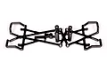 A black plastic Axial battery tray holder part on a white background.