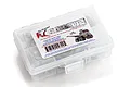RC Screwz metal shielded bearing kit for Cross RC XX10 T-Rex in a clear plastic storage box with a product label.