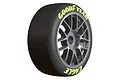 A single Pro-Line 1/7 scale Goodyear NASCAR Cup belted tyre mounted on a gunmetal grey multi-spoke wheel against a white background.