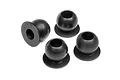 Four black metal ball studs for RC car suspension, arranged on a white background.