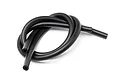 A coil of black flexible rubber fuel tubing for RC vehicles on a white background.