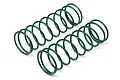 Two green HPI Racing shock springs for RC cars, shown against a white background.