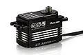 Power HD GTS-5 brushless metal geared servo in a black aluminium case with white branding and cooling fins, shown against a white background.