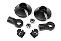 HPI Racing shock end and spring retainer set including plastic shock ends, spring retainers, and metal pivot balls on a white background.