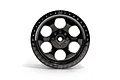 A single HPI Racing 6-spoke black chrome RC monster truck wheel rim viewed from the front against a white background.