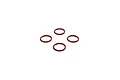 Four small, dark red rubber O-rings arranged in a diamond pattern on a white background.