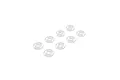 Eight small, clear, circular rubber O-rings arranged in a grid pattern on a white background.