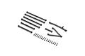 Axial X-Long Suspension Links Set including various black plastic suspension links and small metal screws on a white background.