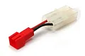 An HPI Racing battery adapter cable with a red Tamiya connector on one end and a white Molex connector on the other, connected by red and black wires.