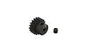 ARRMA 18T steel pinion gear with a grub screw on a white background.