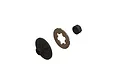 ARRMA slipper clutch hub, metal plate, and locking nut components displayed in an exploded view on a white background.