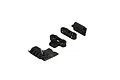 ARRMA bumper mount and skid plate set components in black plastic, displayed on a white background.
