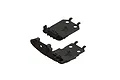 Two black plastic ARRMA front and rear skid plates for RC vehicles shown from an elevated angle against a white background.