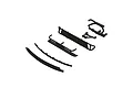 A set of black plastic RC car bumper components and mounting parts arranged on a white background.
