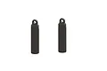 Two black threaded RC shock bodies standing upright against a white background.