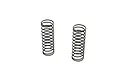 Two black metal coil springs for RC car shock absorbers standing upright against a white background.
